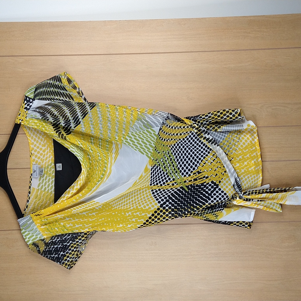 Worthington Yellow | Black | White Cowl Neck Belted Blouse Size: XL